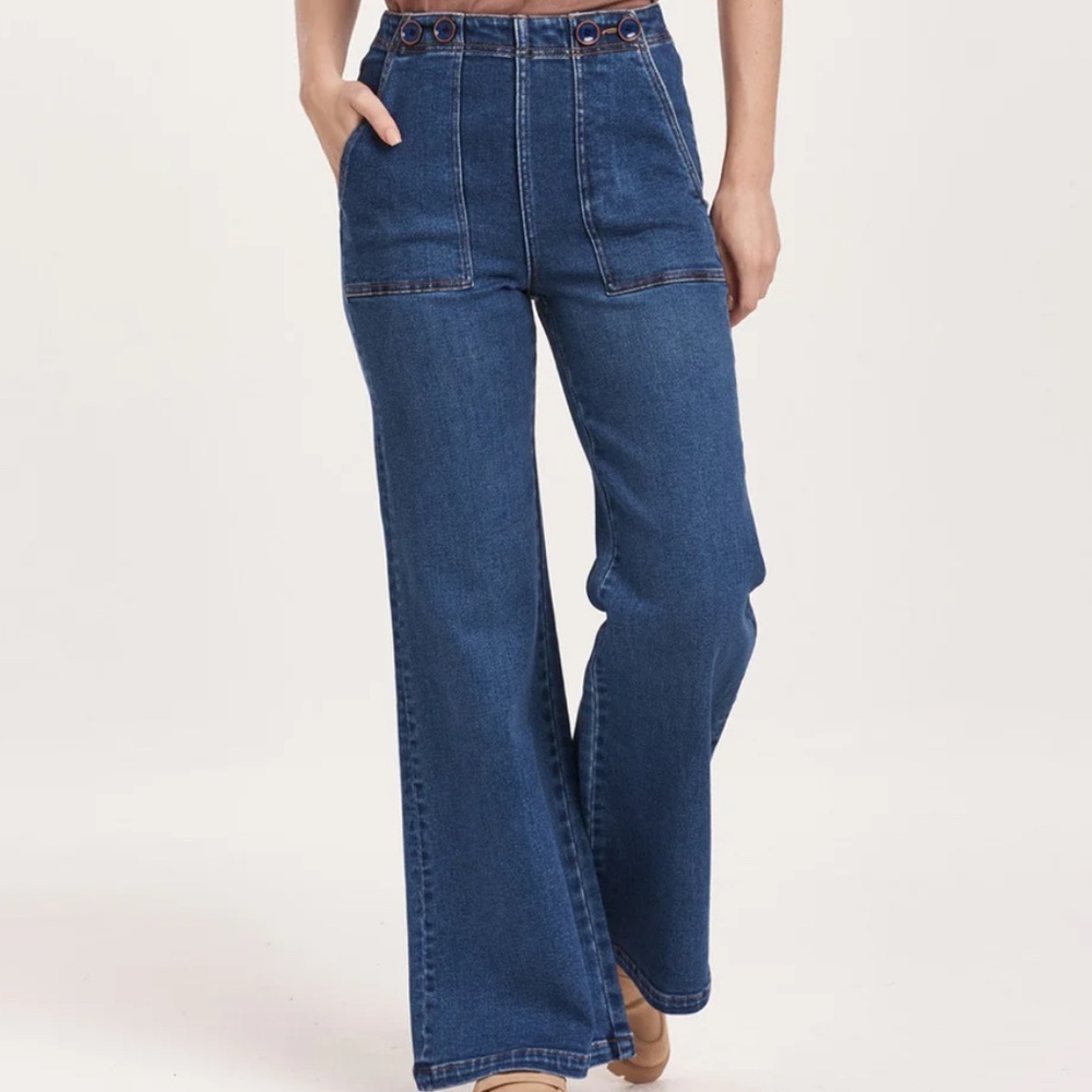 FIONA HIGH RISE WIDE LEG JEANS - SEASCAPE